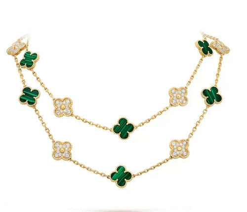[Leaves]CLOVER 20 MOTIFS MALACHITE DIAMOND NECKLACE