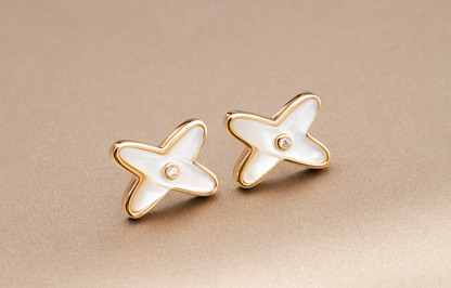 [Leaves]JEUX DE WHITE MOP ROSE GOLD DIAMOND EARRINGS