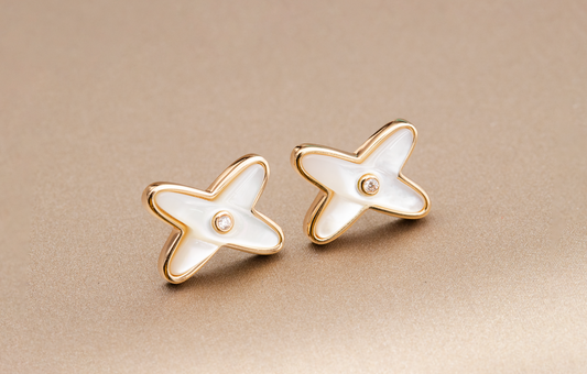 [Leaves]JEUX DE WHITE MOP ROSE GOLD DIAMOND EARRINGS