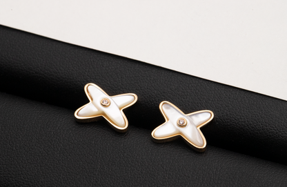 [Leaves]JEUX DE WHITE MOP ROSE GOLD DIAMOND EARRINGS