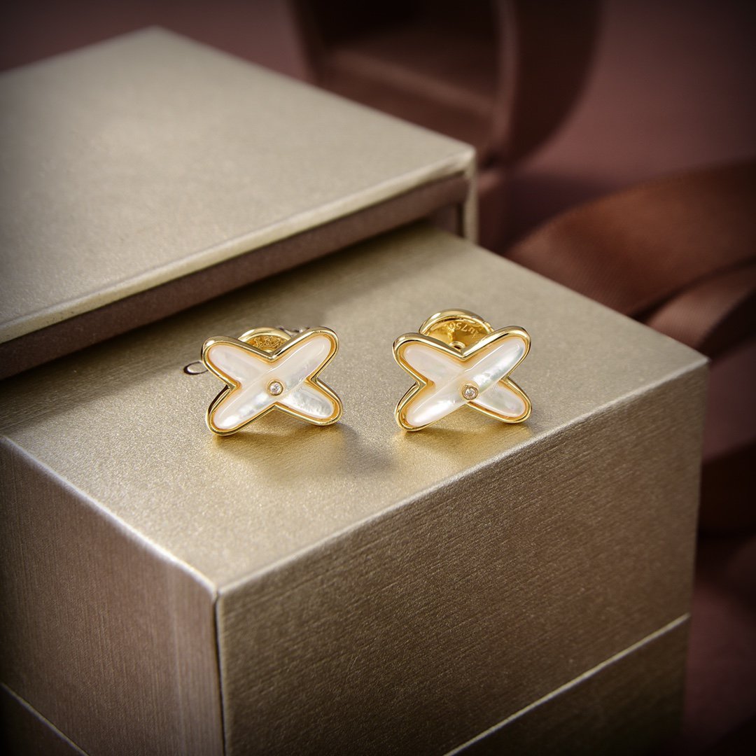 [Leaves]JEUX DE WHITE MOP GOLD DIAMOND EARRINGS