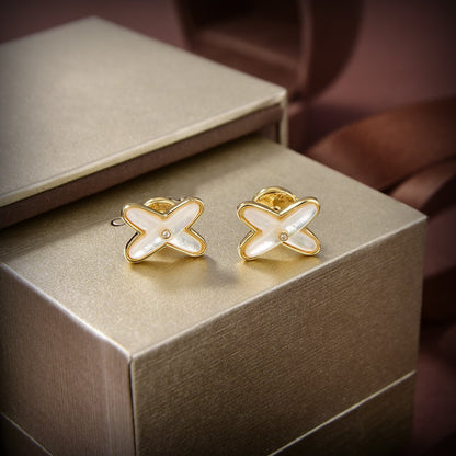 [Leaves]JEUX DE WHITE MOP GOLD DIAMOND EARRINGS