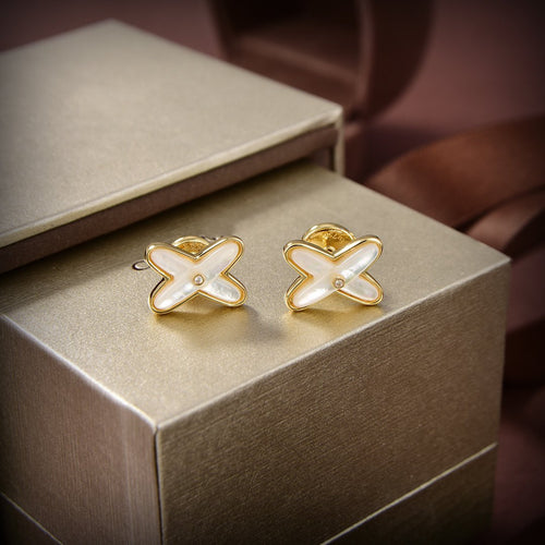 [Leaves]JEUX DE WHITE MOP GOLD DIAMOND EARRINGS