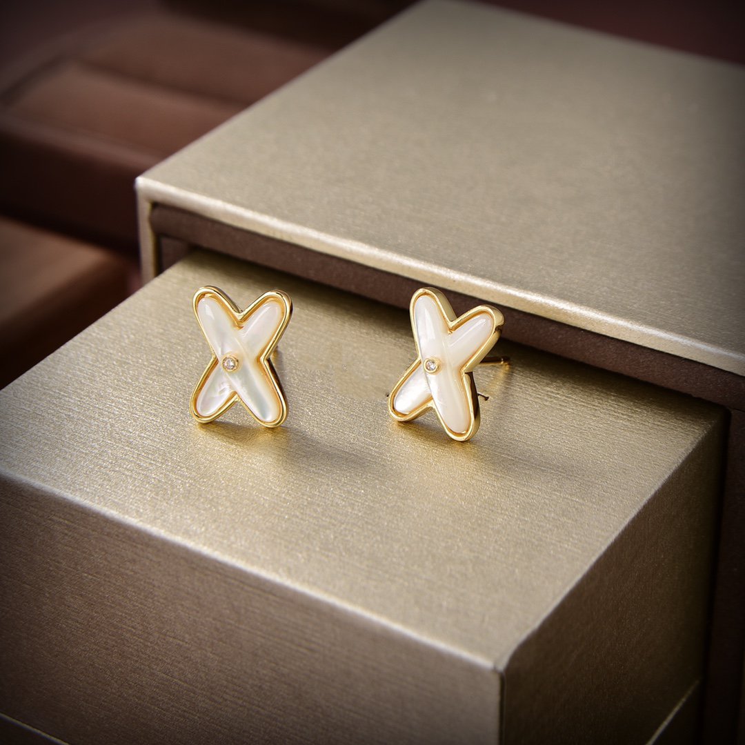 [Leaves]JEUX DE WHITE MOP GOLD DIAMOND EARRINGS