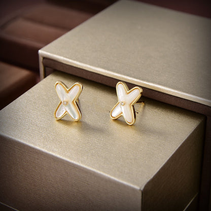 [Leaves]JEUX DE WHITE MOP GOLD DIAMOND EARRINGS