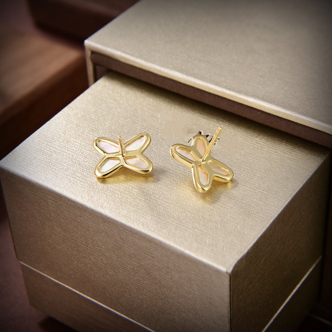 [Leaves]JEUX DE WHITE MOP GOLD DIAMOND EARRINGS