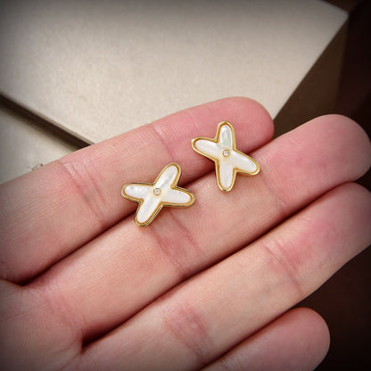 [Leaves]JEUX DE WHITE MOP GOLD DIAMOND EARRINGS