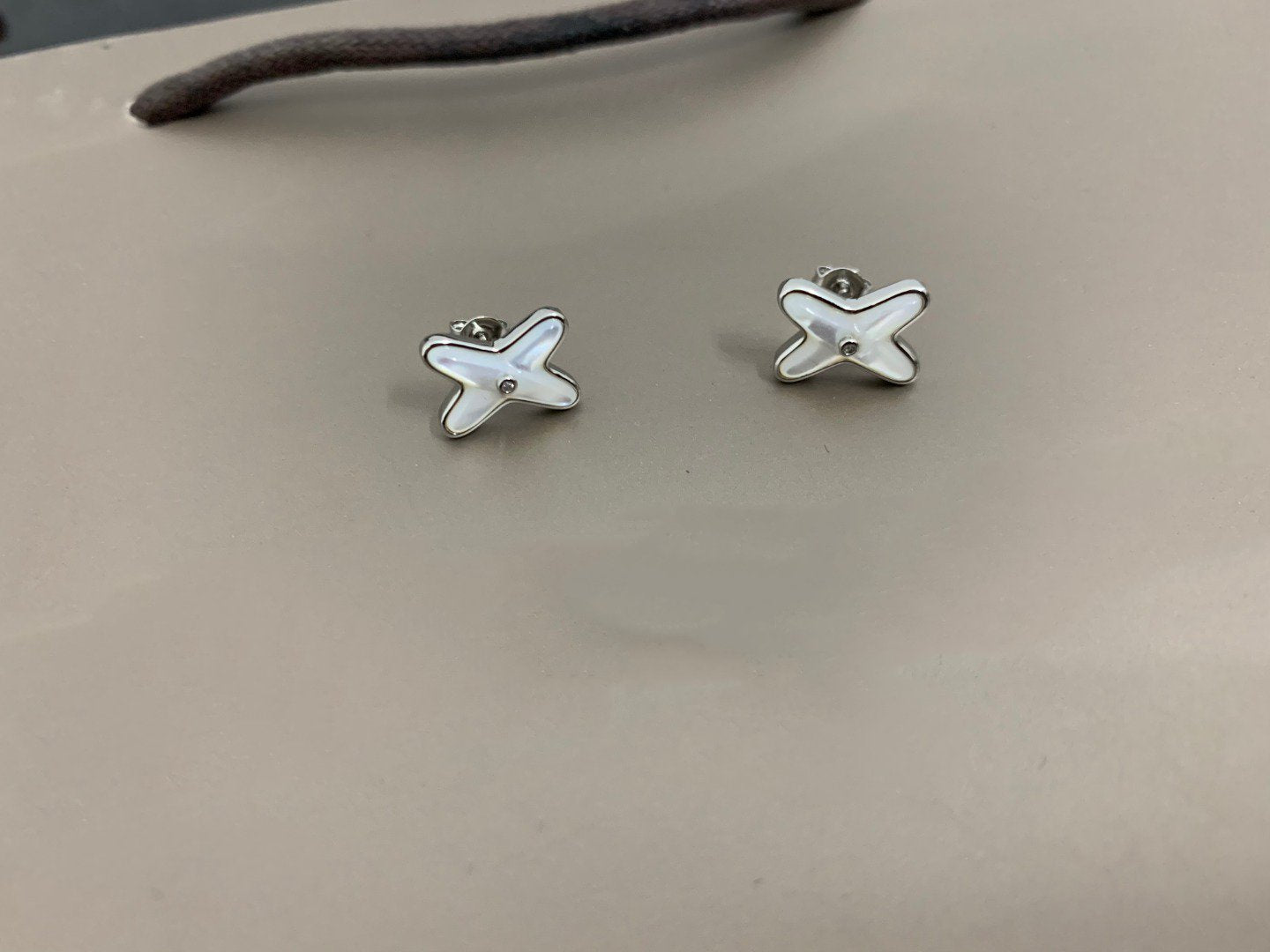 [Leaves]JEUX DE WHITE MOP SILVER DIAMOND EARRINGS