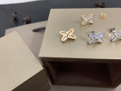 [Leaves]JEUX DE WHITE MOP SILVER DIAMOND EARRINGS