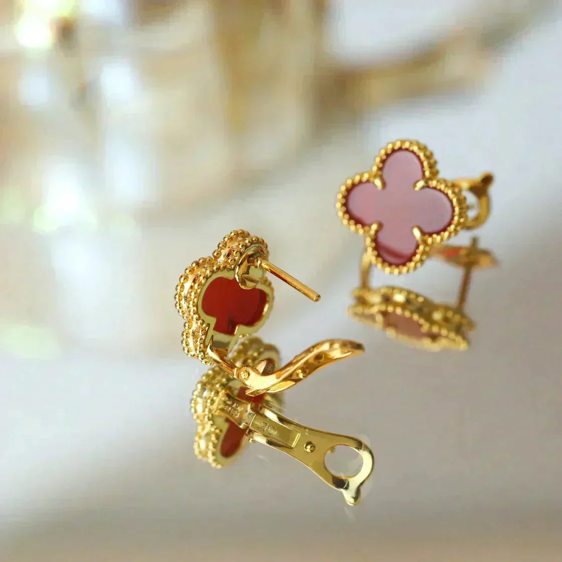 [Leaves]CLOVER MEDIUM 1 MOTIFS CARNELIAN  EARRINGS