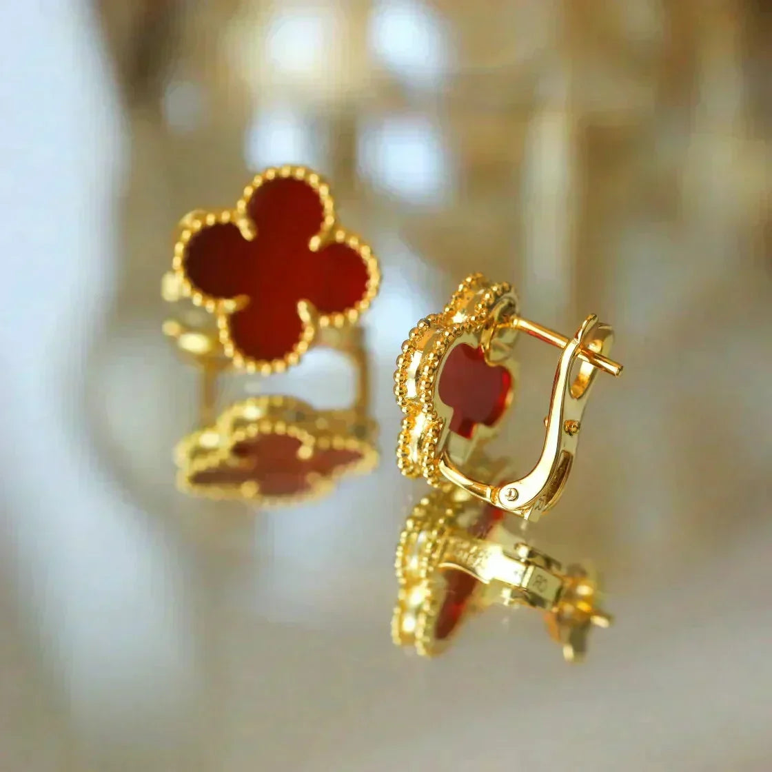 [Leaves]CLOVER MEDIUM 1 MOTIFS CARNELIAN  EARRINGS
