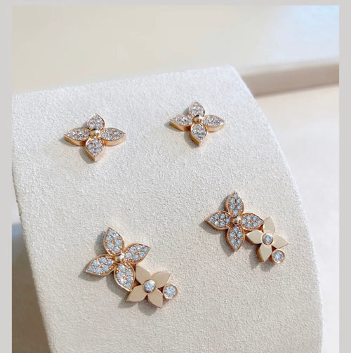 [Leaves]STAR BLOSSOM STUD EARRINGS ROSE GOLD DIAMONDS