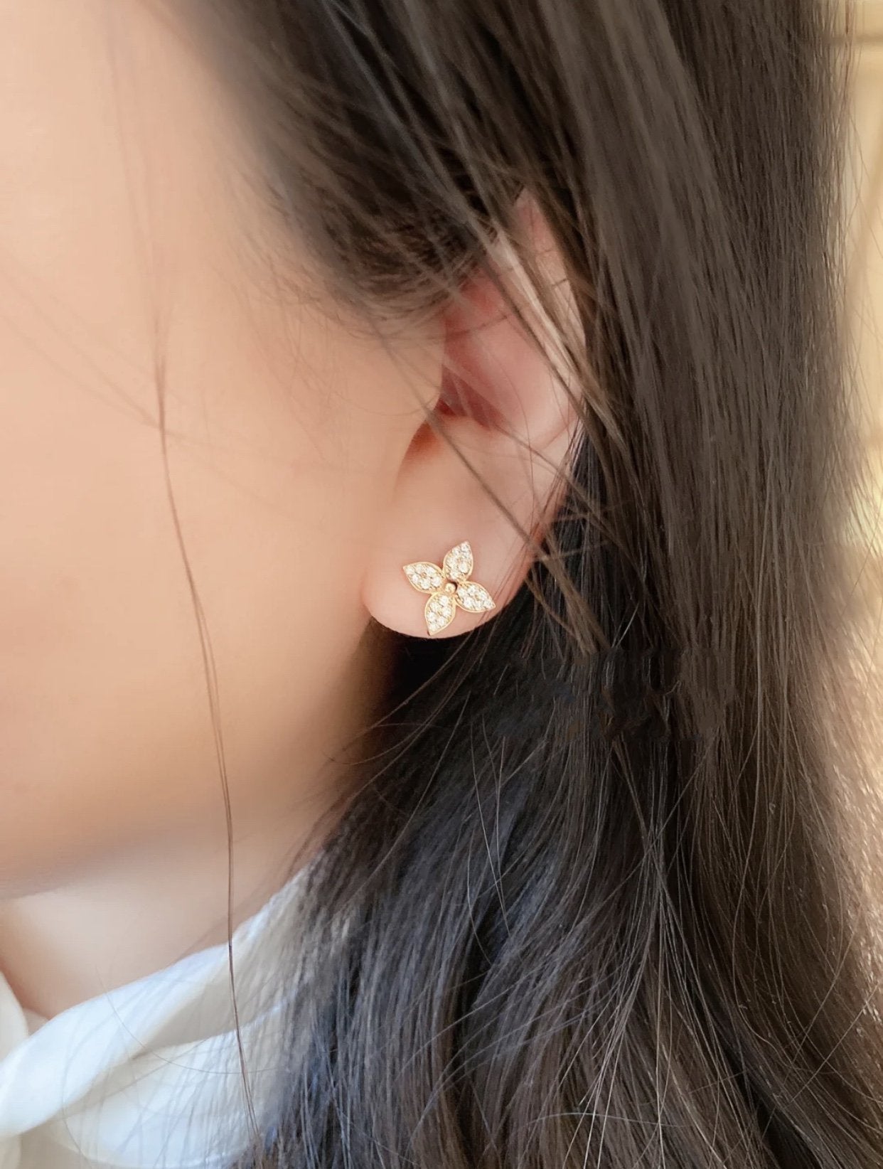 [Leaves]STAR BLOSSOM STUD EARRINGS ROSE GOLD DIAMONDS