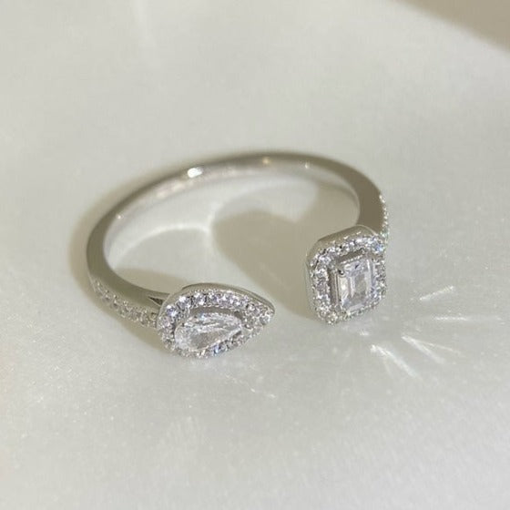 [Leaves]My Twin Toi & Moi Silver Diamond Ring