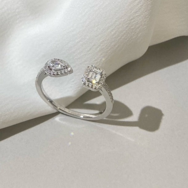 [Leaves]My Twin Toi & Moi Silver Diamond Ring