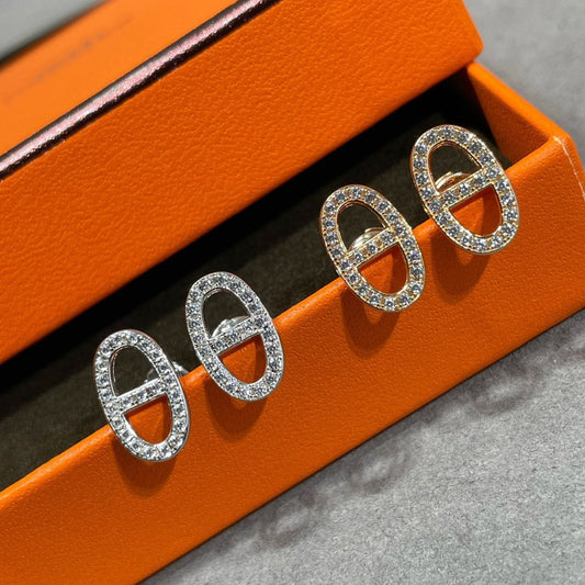 [Leaves]HM FULL DIAMOND PIG NOSE STUD EARRINGS