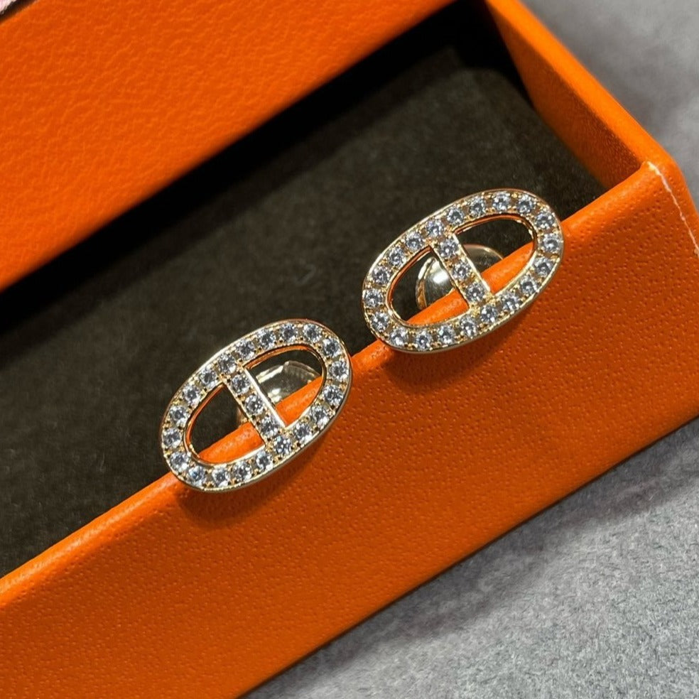 [Leaves]HM FULL DIAMOND PIG NOSE STUD EARRINGS