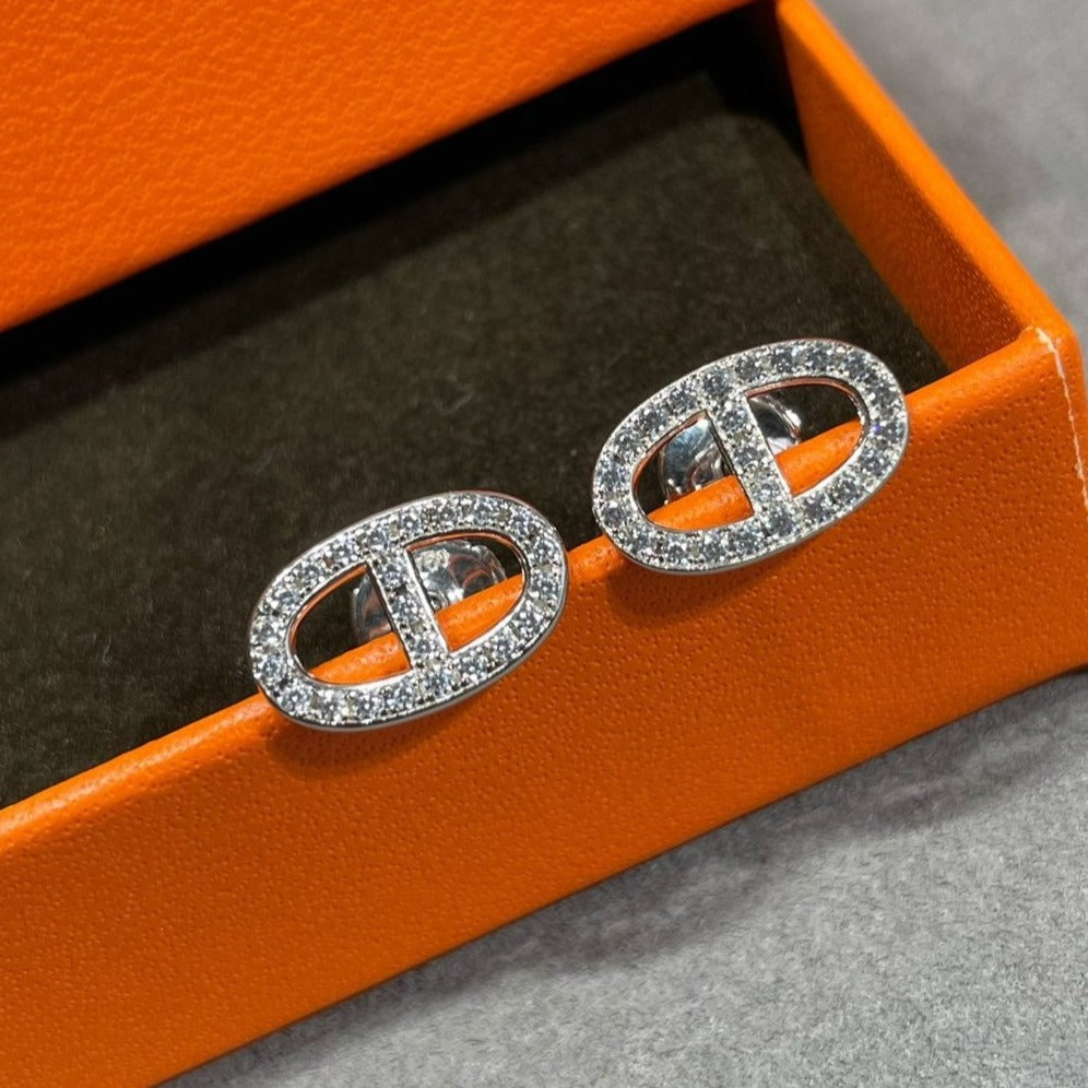 [Leaves]HM FULL DIAMOND PIG NOSE STUD EARRINGS