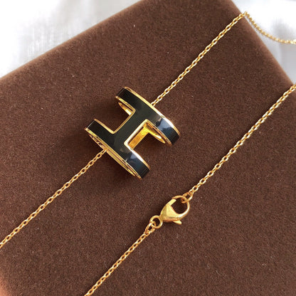 [Leaves]HM CLIC BLACK ENAMEL GOLD NECKLACE