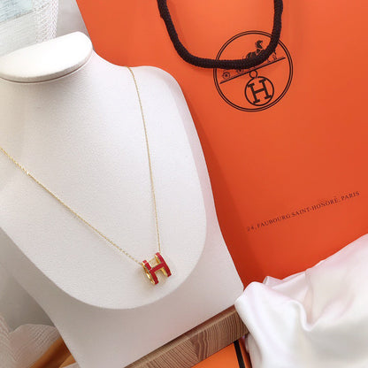 [Leaves]HM CLIC RED ENAMEL GOLD NECKLACE