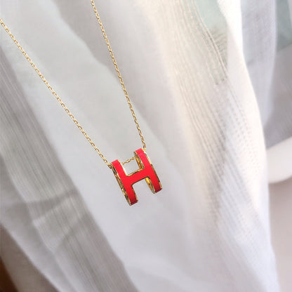 [Leaves]HM CLIC RED ENAMEL GOLD NECKLACE