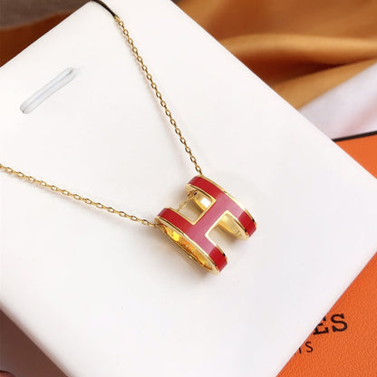 [Leaves]HM CLIC RED ENAMEL GOLD NECKLACE