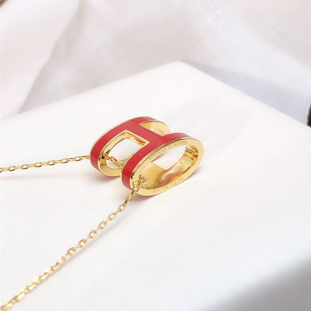 [Leaves]HM CLIC RED ENAMEL GOLD NECKLACE