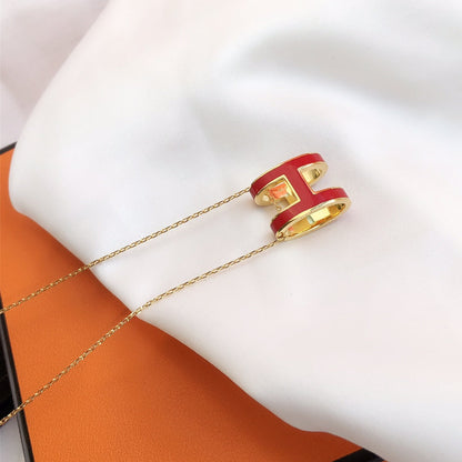 [Leaves]HM CLIC RED ENAMEL GOLD NECKLACE