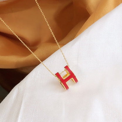 [Leaves]HM CLIC RED ENAMEL GOLD NECKLACE