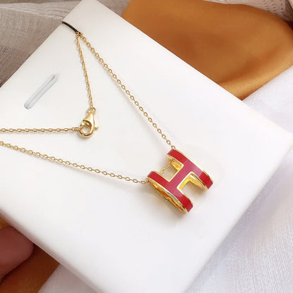 [Leaves]HM CLIC RED ENAMEL GOLD NECKLACE