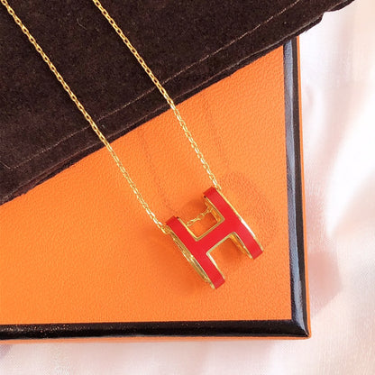 [Leaves]HM CLIC RED ENAMEL GOLD NECKLACE