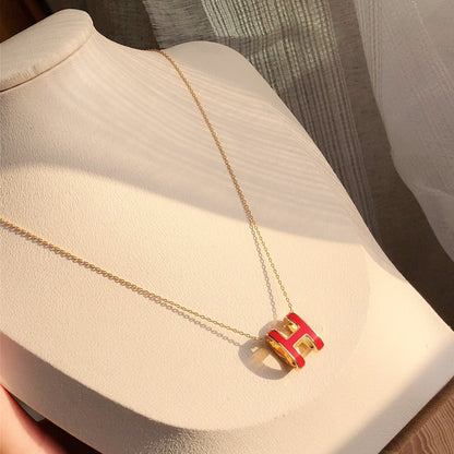 [Leaves]HM CLIC RED ENAMEL GOLD NECKLACE