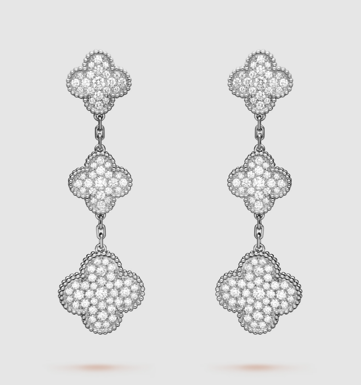 [Leaves]CLOVER 3 MOTIF DIAMOND SILVER DROP EARRINGS