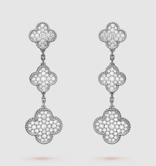 [Leaves]CLOVER 3 MOTIF DIAMOND SILVER DROP EARRINGS