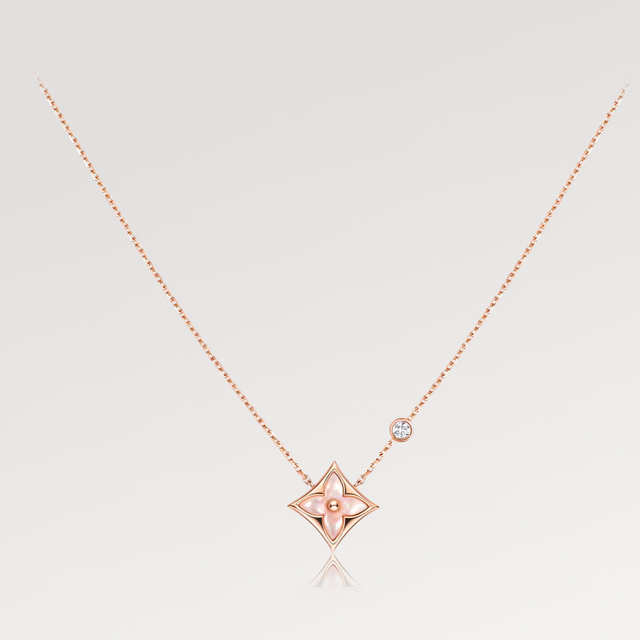 [Leaves]STAR PINK MOP 1 DIAMOND ROSE GOLD NECKLACE