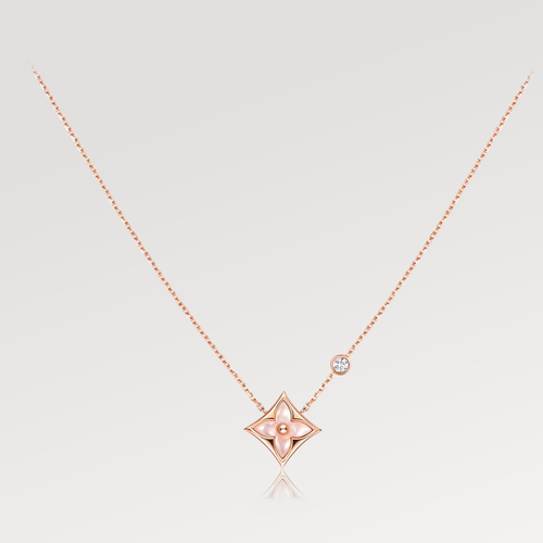 [Leaves]STAR PINK MOP 1 DIAMOND ROSE GOLD NECKLACE