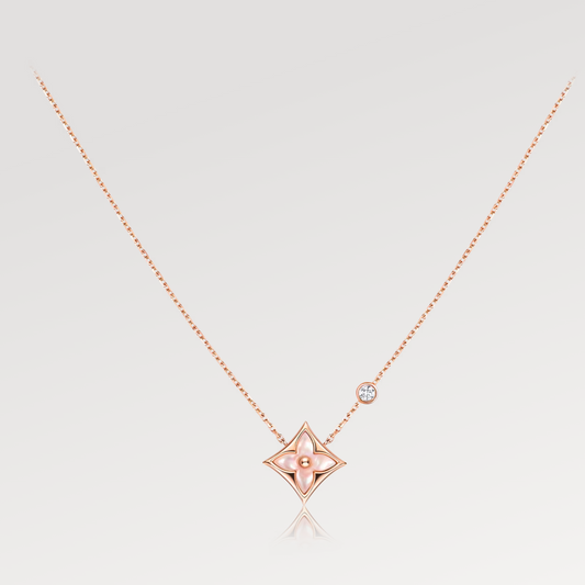 [Leaves]STAR PINK MOP 1 DIAMOND ROSE GOLD NECKLACE
