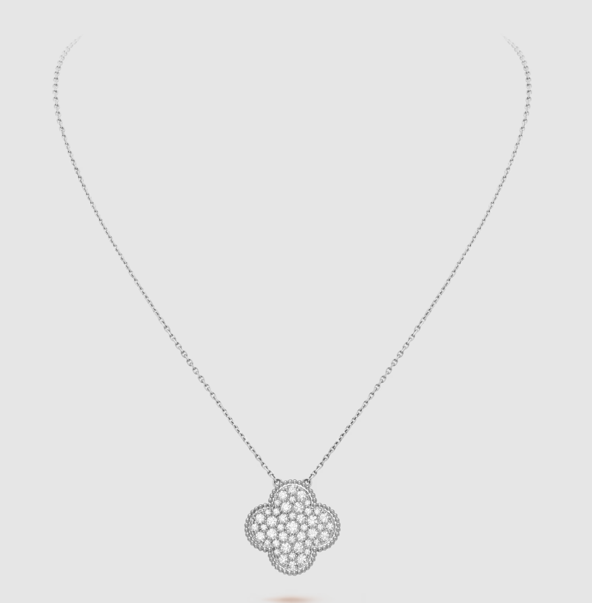 [Leaves]CLOVER 25MM LARGE PENDANT DIAMOND PAVED SILVER NECKLACE