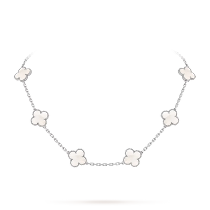 [Leaves]CLASSIC LUCKY 10-MOTIF CLOVER NECKLACE WHITE GOLD COLLECTION