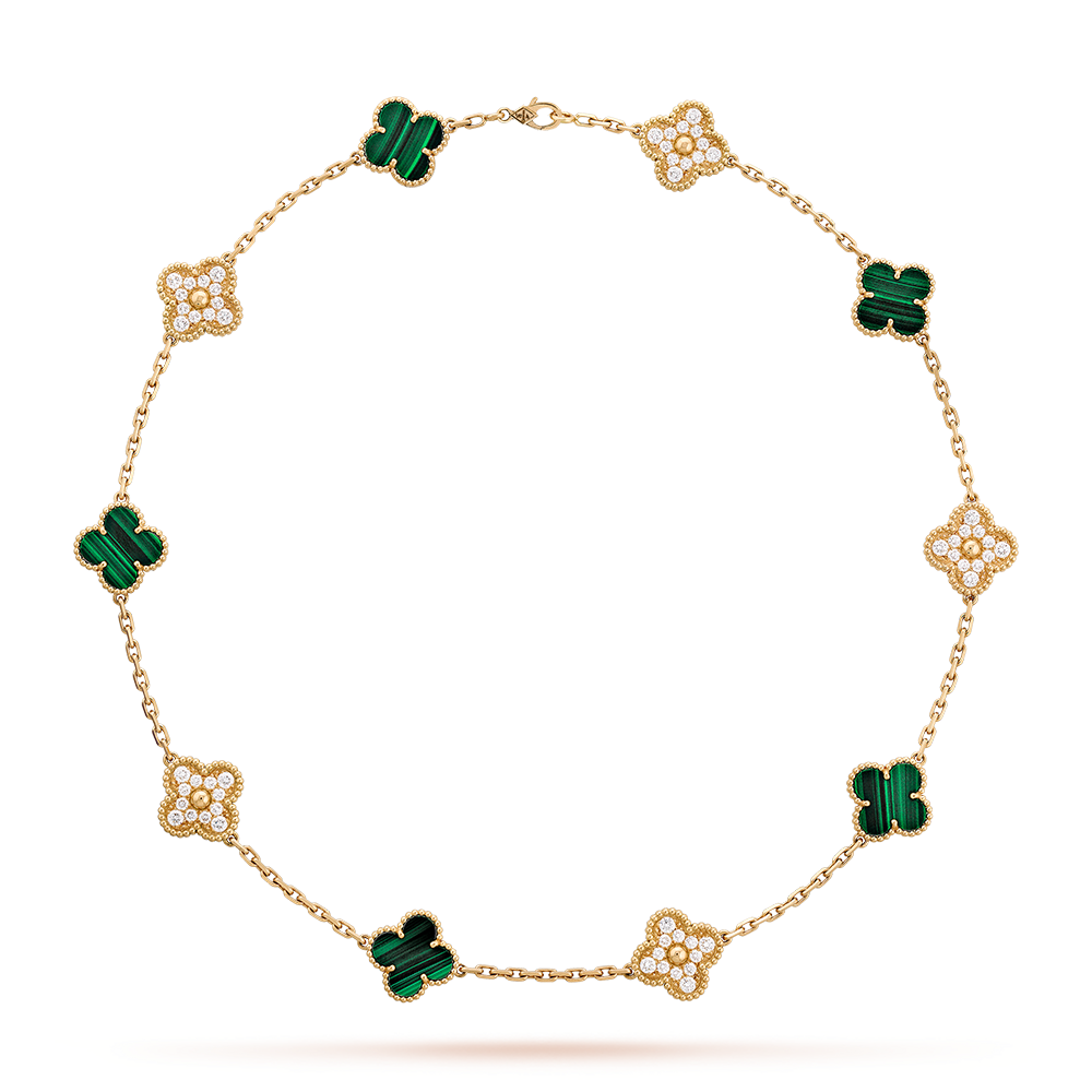 [Leaves]CLOVER 10 MOTIFS MALACHITE DIAMOND NECKLACE