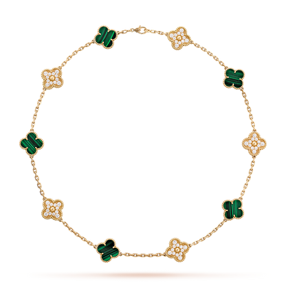 [Leaves]CLOVER 10 MOTIFS MALACHITE DIAMOND NECKLACE