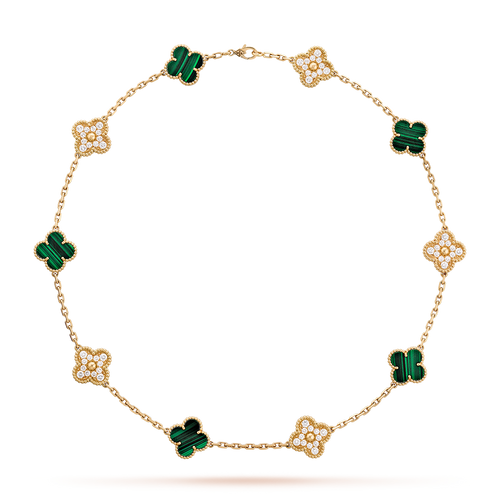 [Leaves]CLOVER 10 MOTIFS MALACHITE DIAMOND NECKLACE