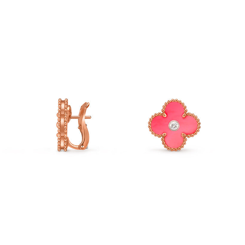 [Leaves]15MM CLOVER FLOWER STUD EARRINGS DIAMOND-ROSE GOLD COLLECTION