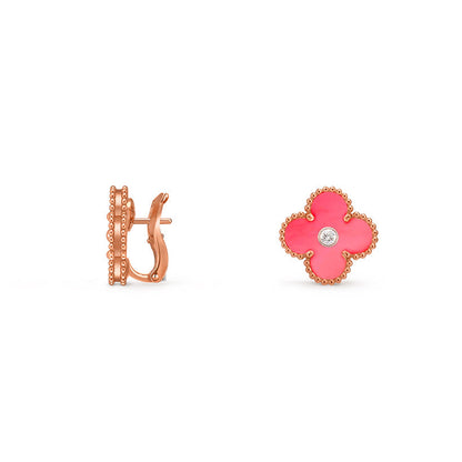 [Leaves]15MM CLOVER FLOWER STUD EARRINGS DIAMOND-ROSE GOLD COLLECTION