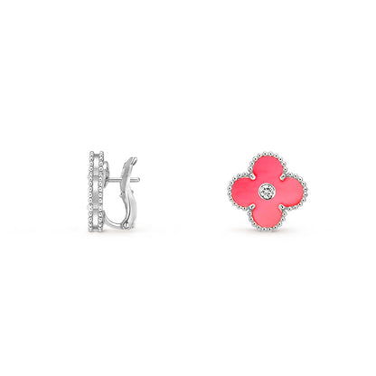 [Leaves]15MM CLOVER FLOWER STUD EARRINGS DIAMOND-WHITE GOLD COLLECTION