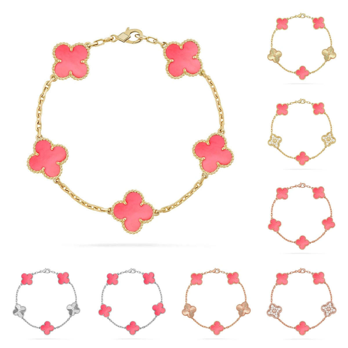 [Leaves]LUCKY CLOVER 5-MOTIF BRACELET - PINK MOTHER-OF-PEARL COLLECTION