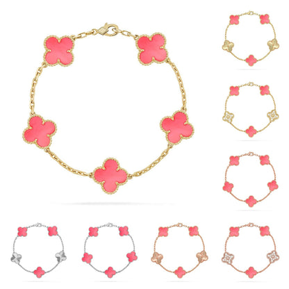 [Leaves]LUCKY CLOVER 5-MOTIF BRACELET - PINK MOTHER-OF-PEARL COLLECTION