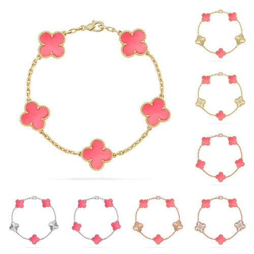 [Leaves]LUCKY CLOVER 5-MOTIF BRACELET - PINK MOTHER-OF-PEARL COLLECTION