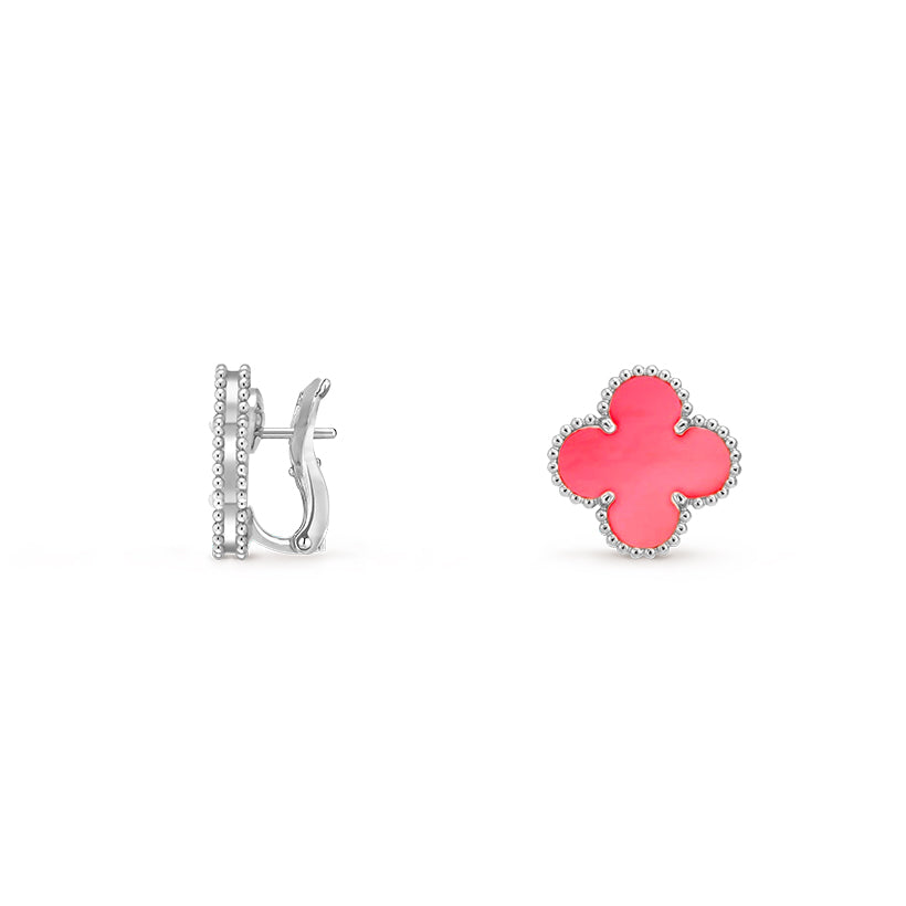 [Leaves]15MM CLOVER FLOWER STUD EARRINGS WHITE GOLD COLLECTION