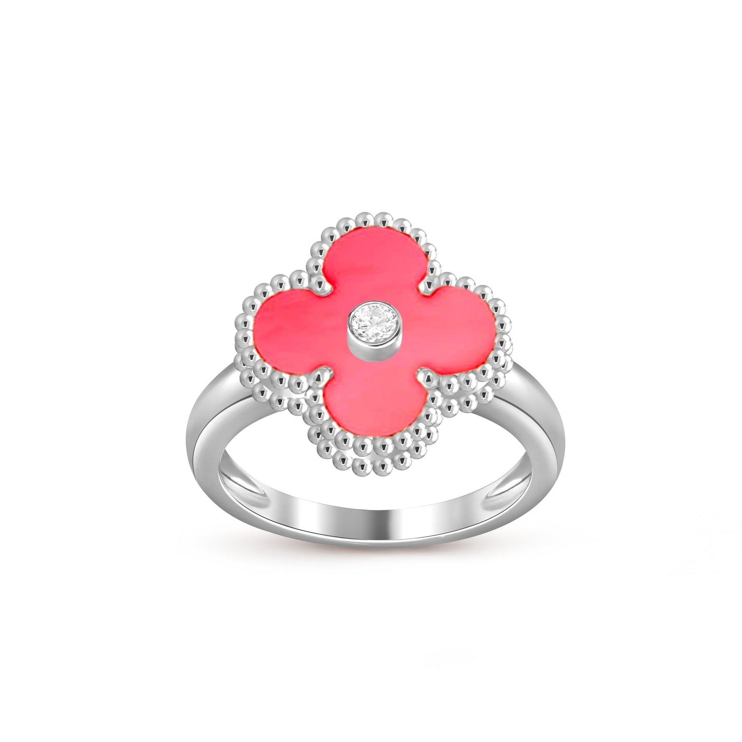 [Leaves]LUCKY CLOVER DIAMOND-ACCENT WHITE GOLD RING COLLECTION